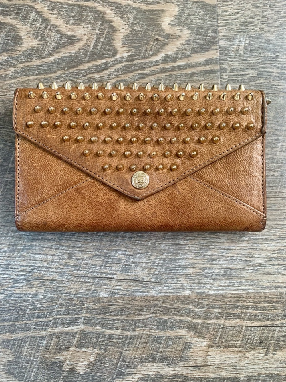 Rebecca Minkoff Studded Brown  Leather Envelope Wallet Clutch